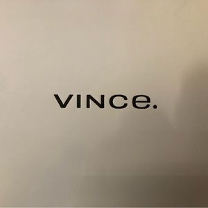 Vince signature high gloss paper shopping tote bag with black textile handle